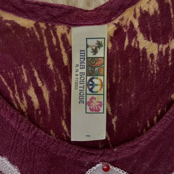 Maroon Beaded Sequined Embroidered Sleeveless Swing Linen X-Long Top - Picture 9 of 9